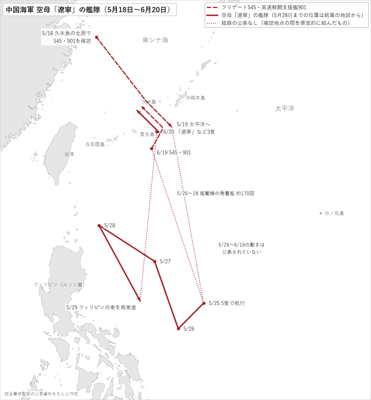 中国海軍の空母「遼寧」の艦隊の動き