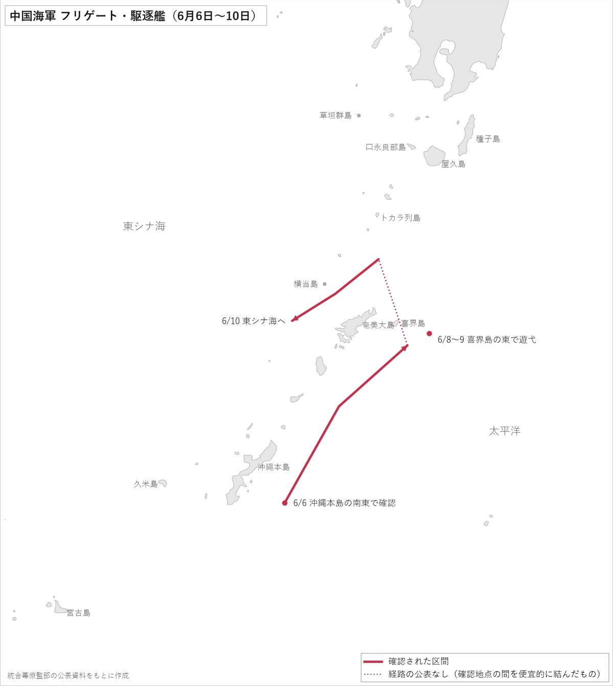 中国海軍のフリゲートと駆逐艦の動き