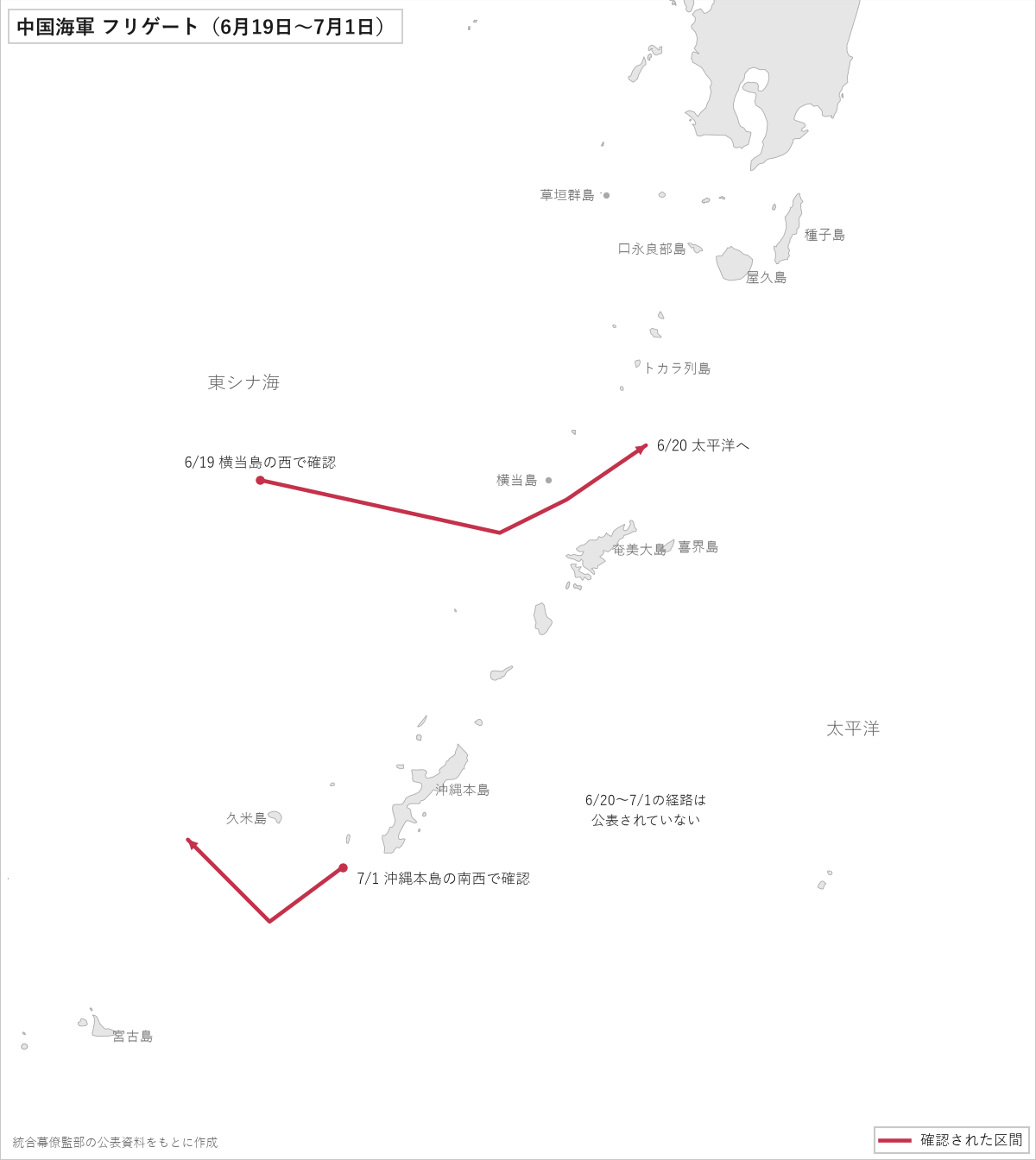 中国海軍のフリゲートの動き（6月19日〜7月1日）